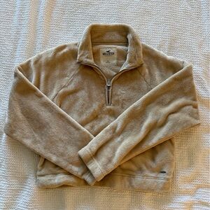 Hollister Women's Super Soft Tan Fleece Quarter Zip with Pockets Size Small
